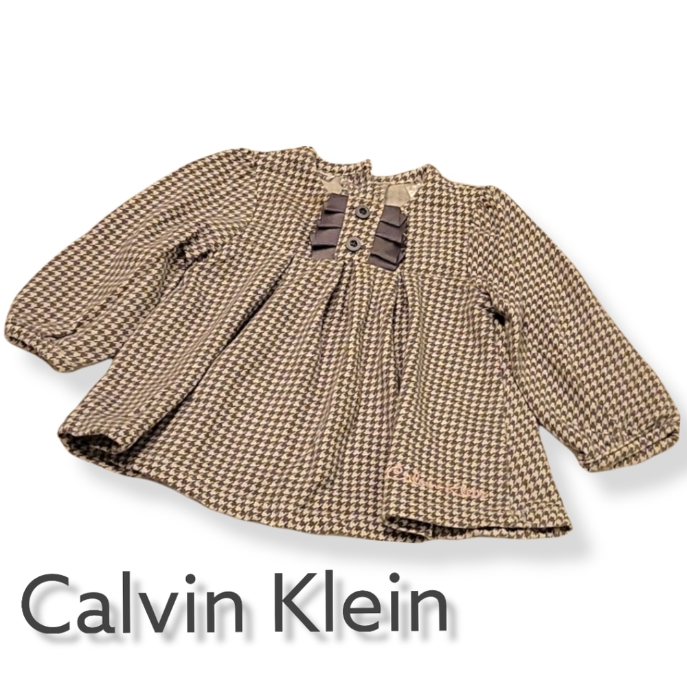 Calvin Klein Houndstooth Pleated Shirt - 6-9 Mos.
